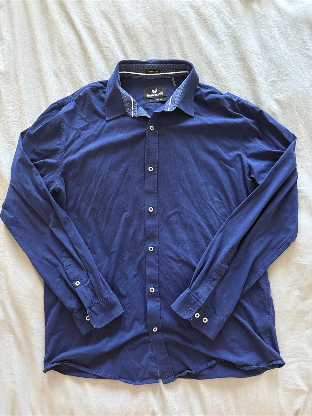 Blue Long-Sleeve Dress Shirt with Contrast Collar